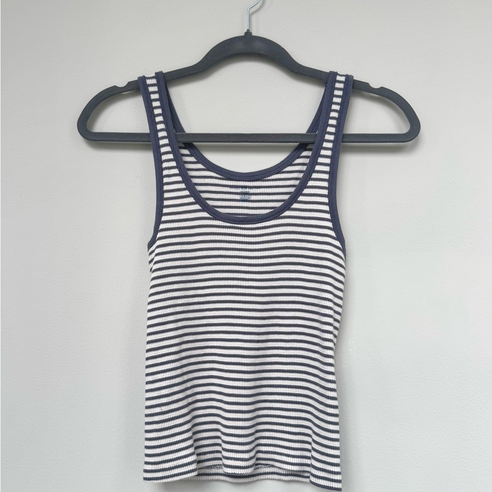 Brandy Melville Navy and White Striped Tank Top